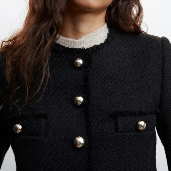 MANGO Pocket Tweed Jacket black - size L - Picture 3 of 9